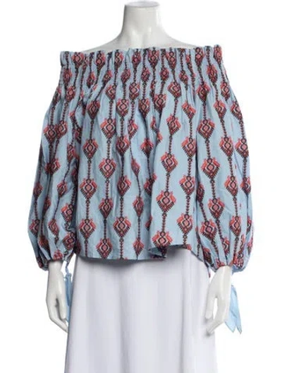 Pre-owned Caroline Constas Printed Off-the-shoulder Blouse In Blue