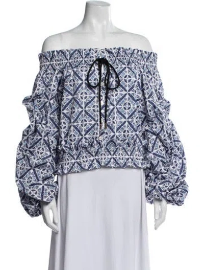 Pre-owned Caroline Constas Printed Off-the-shoulder Blouse In Blue