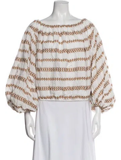 Pre-owned Caroline Constas Printed Off-the-shoulder Blouse In Neutral