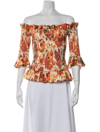 Pre-owned Caroline Constas Printed Off-the-shoulder Blouse In Orange