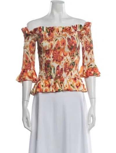 Pre-owned Caroline Constas Printed Off-the-shoulder Blouse In Orange