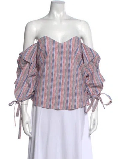 Pre-owned Caroline Constas Printed Off-the-shoulder Blouse In Red
