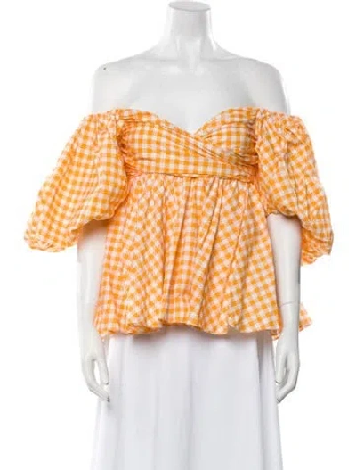 Pre-owned Caroline Constas Printed Off-the-shoulder Blouse W/ Tags In Yellow