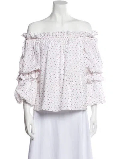 Pre-owned Caroline Constas Printed Off-the-shoulder Blouse In White