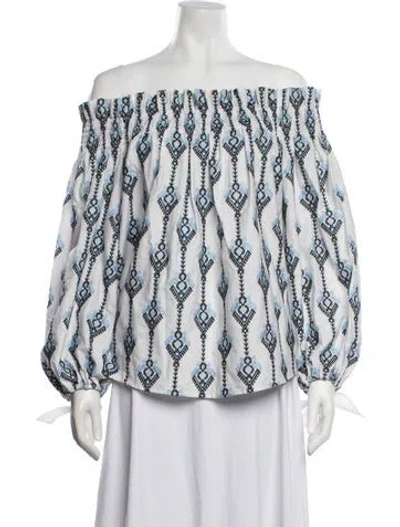 Pre-owned Caroline Constas Printed Off-the-shoulder Blouse In White