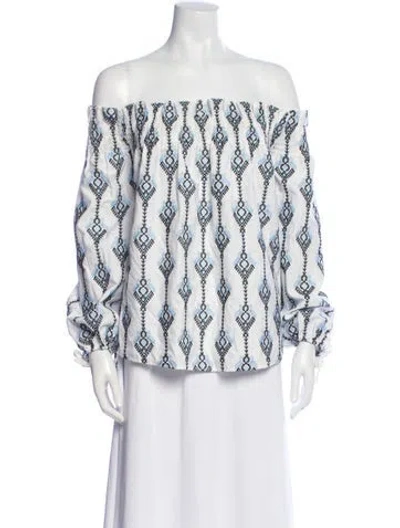 Pre-owned Caroline Constas Printed Off-the-shoulder Blouse In White
