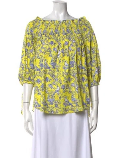 Pre-owned Caroline Constas Printed Off-the-shoulder Blouse In Yellow