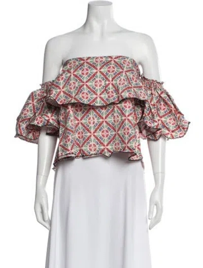 Pre-owned Caroline Constas Printed Off-the-shoulder Crop Top In Multi