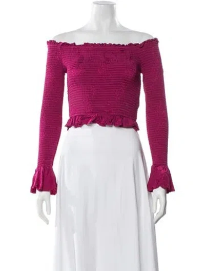 Pre-owned Caroline Constas Printed Off-the-shoulder Crop Top In Pink