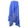 Caroline Constas Printed Ruffled Asymmetric Hem Adelle Midi Skirt In Blue Silk In Blue