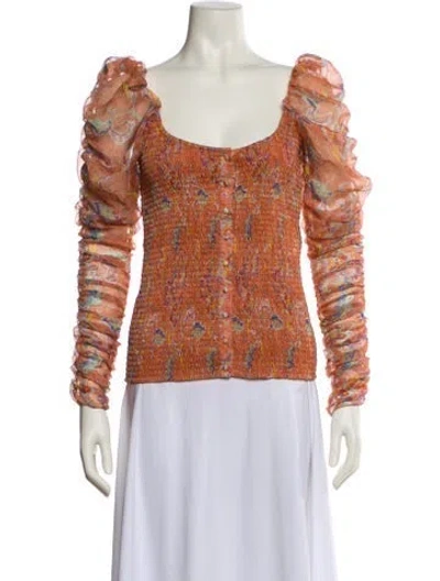Pre-owned Caroline Constas Printed Scoop Neck Blouse In Multicolor