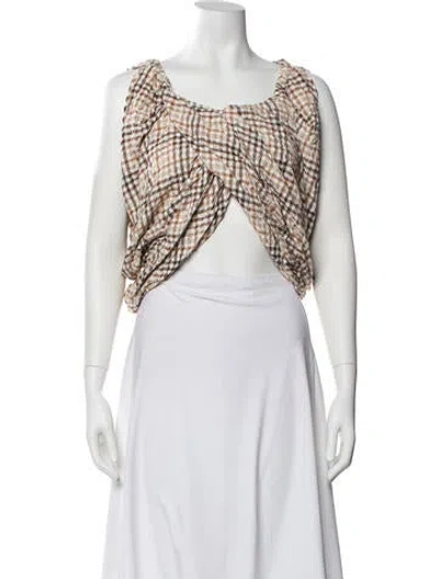 Pre-owned Caroline Constas Printed Scoop Neck Crop Top In White