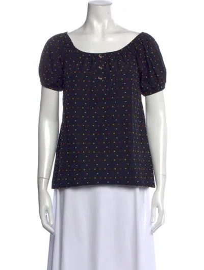 Pre-owned Caroline Constas Printed Square Neckline Blouse In Black/blue/yellow