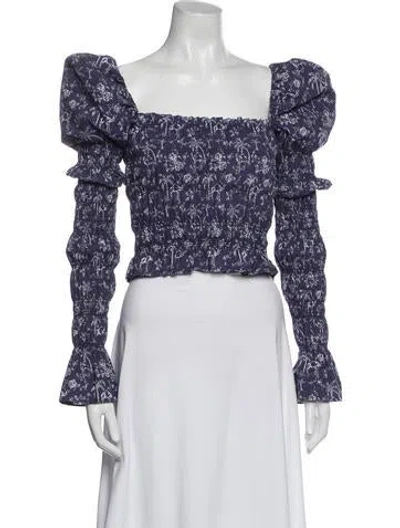 Pre-owned Caroline Constas Printed Square Neckline Crop Top In Blue