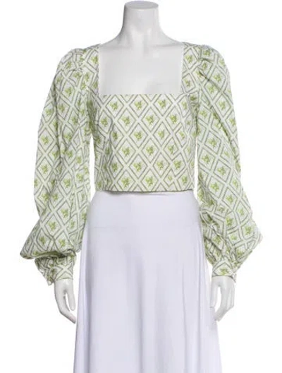 Pre-owned Caroline Constas Printed Square Neckline Crop Top In Green