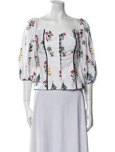 Pre-owned Caroline Constas Printed Square Neckline Crop Top In White