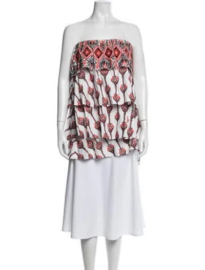 Pre-owned Caroline Constas Printed Strapless Top In White
