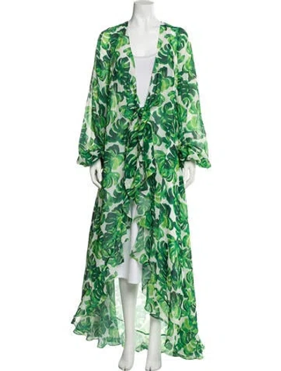 Pre-owned Caroline Constas Printed Trench Coat In Green