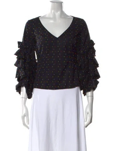 Pre-owned Caroline Constas Printed V-neck Blouse In Black