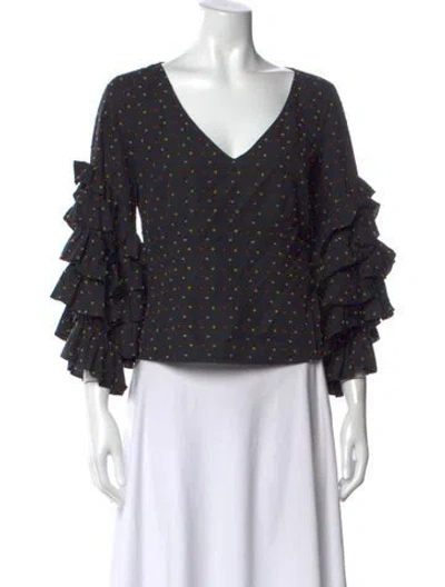Pre-owned Caroline Constas Printed V-neck Blouse In Black