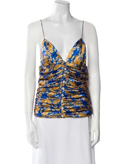 Pre-owned Caroline Constas Printed V-neck Top In Blue