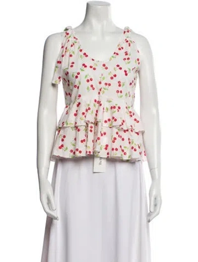 Pre-owned Caroline Constas Printed V-neck Top In White
