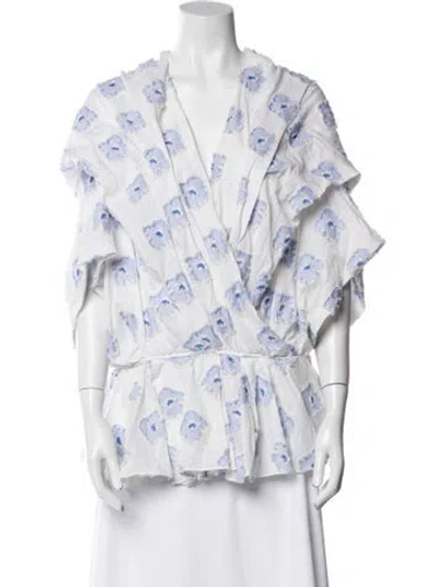 Pre-owned Caroline Constas Printed V-neck Tunic In White