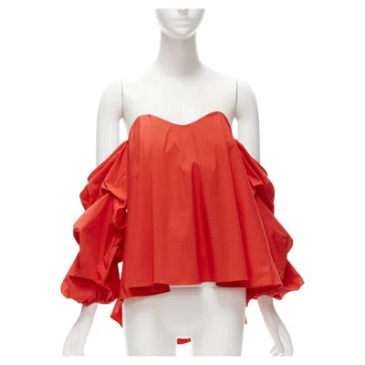 Pre-owned Caroline Constas Red Strapless Puff Sleeves Flared Sweetheart Corset Top M