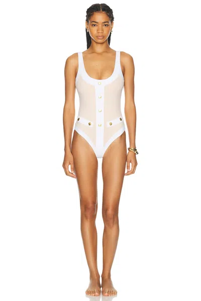 Caroline Constas Sailor Gold One Piece Swimsuit In Nougat White Combo