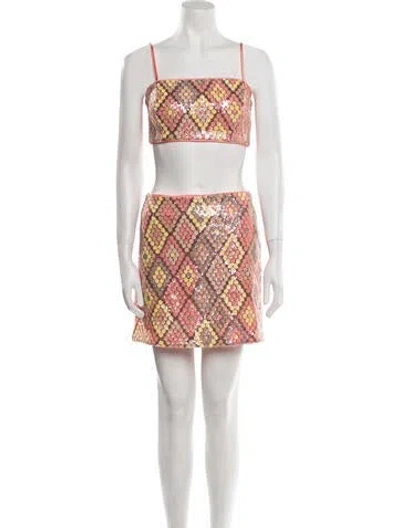 Pre-owned Caroline Constas Sequin Embellishments Skirt Set W/ Tags In Multi