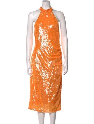 Pre-owned Caroline Constas Sequin Midi Length Dress In Orange