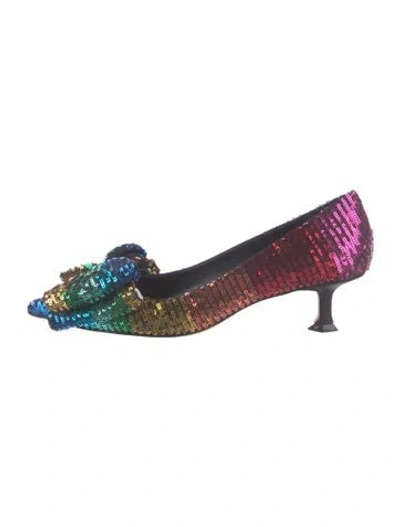 Pre-owned Caroline Constas Sequins Patterned Pumps In Green