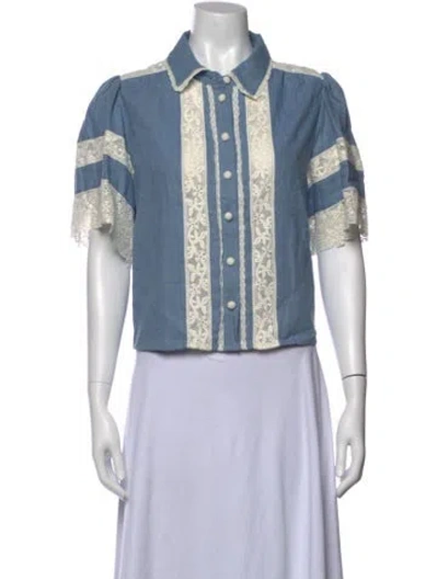 Pre-owned Caroline Constas Short Sleeve Blouse W/ Tags In Blue