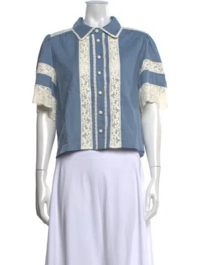 Pre-owned Caroline Constas Short Sleeve Blouse W/ Tags In Blue