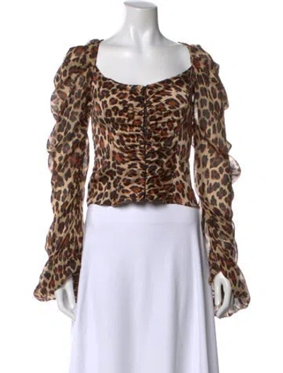 Pre-owned Caroline Constas Silk Animal Print Blouse In Brown