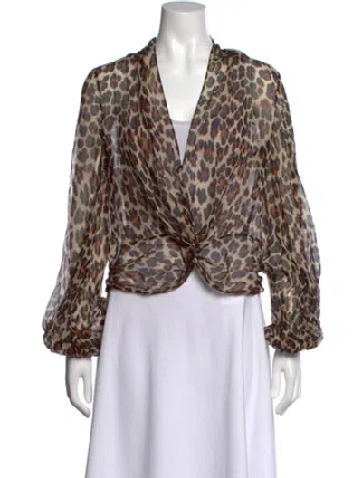 Pre-owned Caroline Constas Silk Animal Print Blouse In Brown