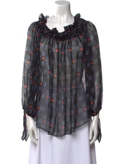 Pre-owned Caroline Constas Silk Floral Print Blouse In Black