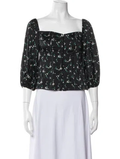 Pre-owned Caroline Constas Silk Floral Print Blouse In Black