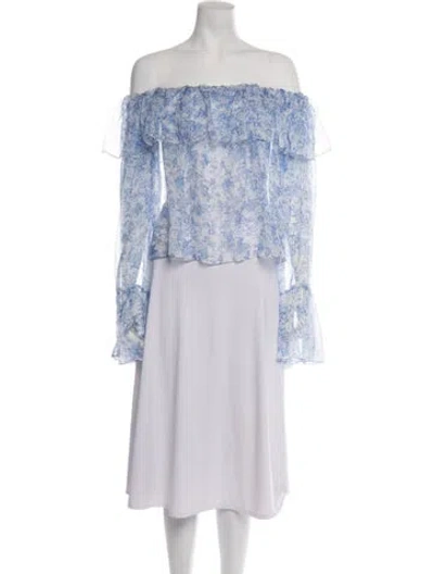 Pre-owned Caroline Constas Silk Floral Print Blouse In Blue/white