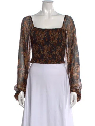 Pre-owned Caroline Constas Silk Floral Print Blouse In Brown