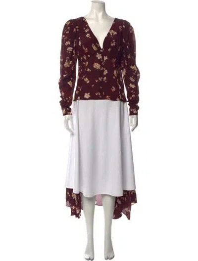 Pre-owned Caroline Constas Silk Floral Print Blouse In Burgundy