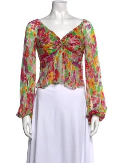 Pre-owned Caroline Constas Silk Floral Print Blouse In Green