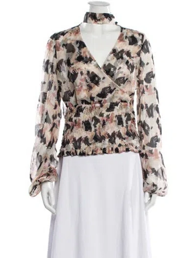 Pre-owned Caroline Constas Silk Floral Print Blouse In Neutral