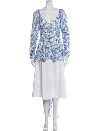 Pre-owned Caroline Constas Silk Floral Print Blouse W/ Tags In Blue/white