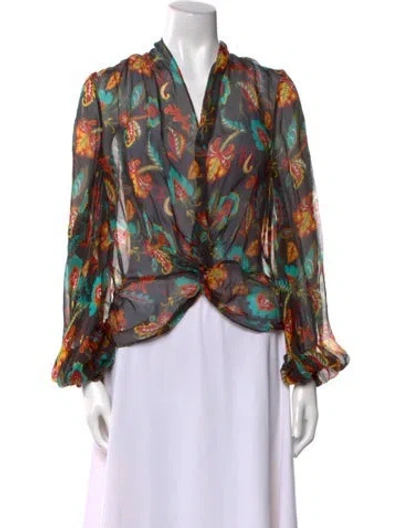 Pre-owned Caroline Constas Silk Floral Print Blouse W/ Tags In Multi