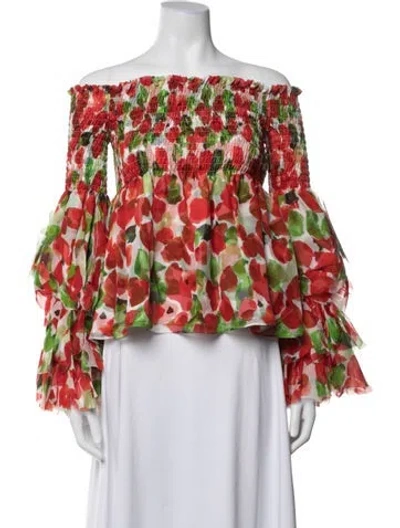 Pre-owned Caroline Constas Silk Floral Print Blouse W/ Tags In Red
