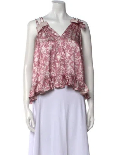 Pre-owned Caroline Constas Silk Floral Print Crop Top In Pink
