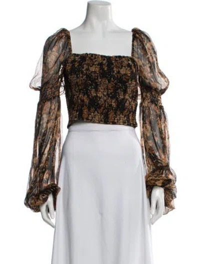 Pre-owned Caroline Constas Silk Floral Print Crop Top In White