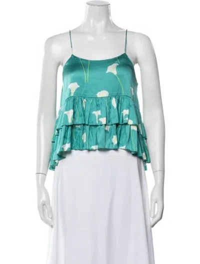 Pre-owned Caroline Constas Silk Floral Print Top In Blue