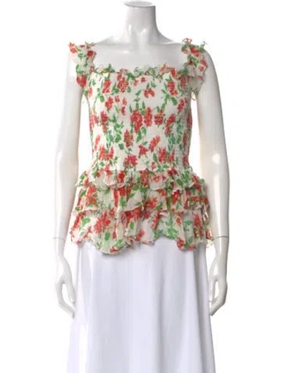 Pre-owned Caroline Constas Silk Floral Print Top In White
